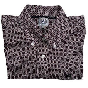 Cinch Small Men Brown Geometric Shirt Western Rodeo Work